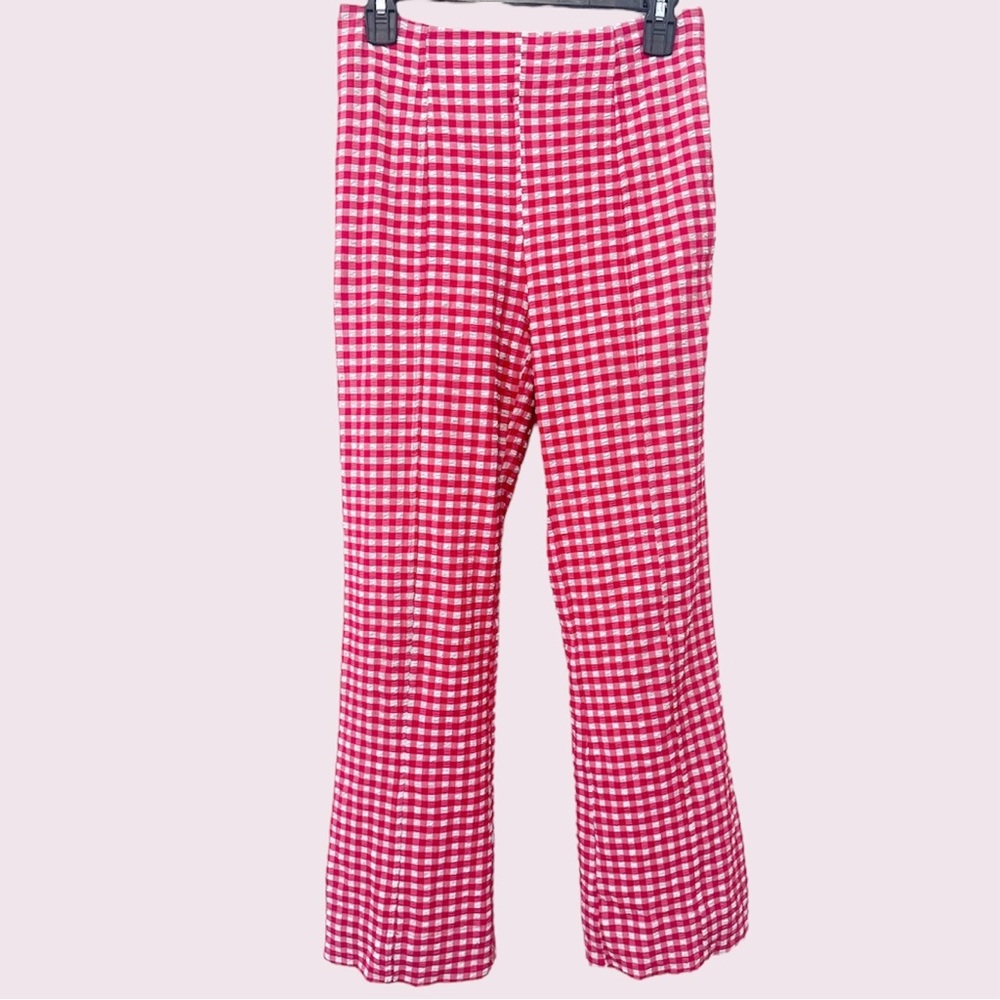 Ganni Pink & White Gingham Cropped Trousers